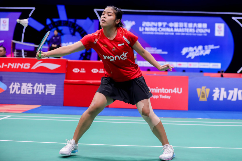 Pemain tunggal putri Indonesia, Gregoria Mariska Tunjung terhindar dari grup neraka di turnamen BWF WTF 2024. (PBSI)