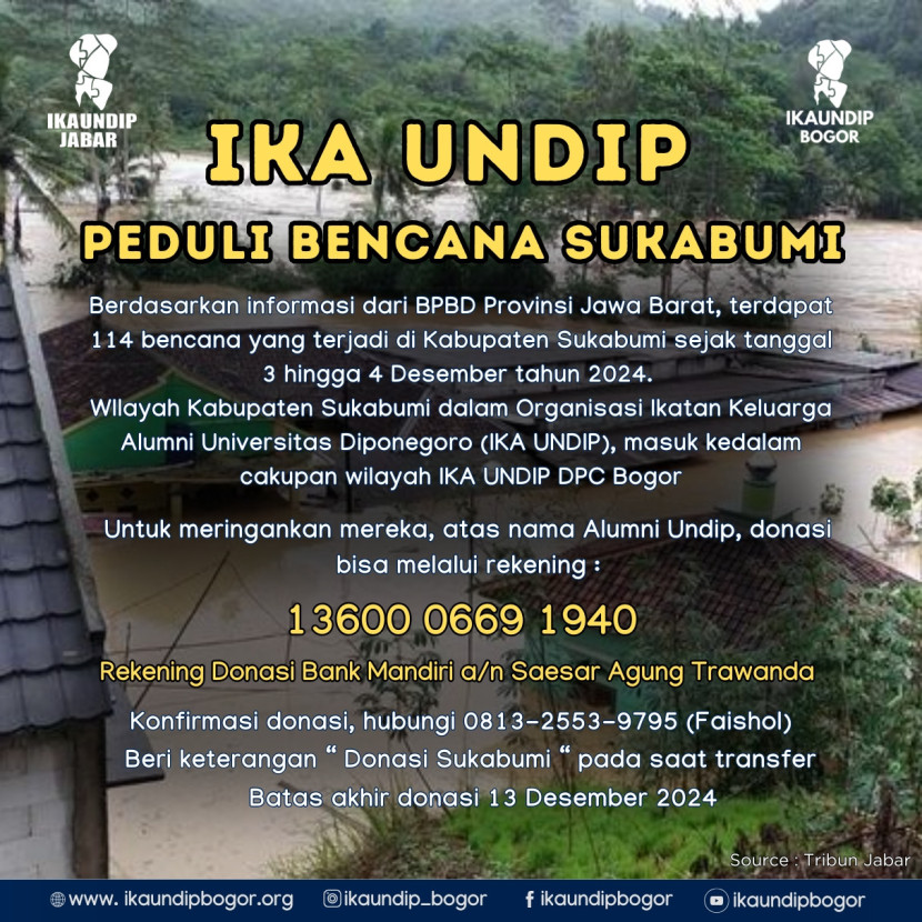 Informasi mengenai IKA Undip peduli bencana di Sukabumi.