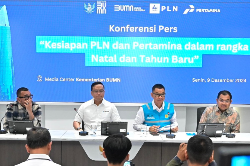 Konferensi pers Kesiapan PLN dan Pertamina dalam rangka Natal dan Tahun Baru” yang digelar di Media Center Kementerian BUMN, Jakarta pada Senin (09/12/2024). (Foto: Dok PLN)