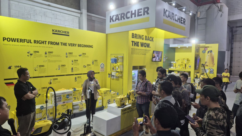 Booth Karcher Indonesia di pameran cuci gudang di Jakarta International Expo (JIEXPO), Kemayoran. Foto: Karcher