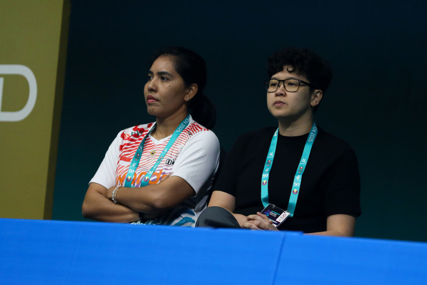 Pelatih Nitya Krishandi Maheswari dan Shendy Puspa Irawati. Pasangan baru Siti Fadia Silva Ramadhanti/Lanny Tria Mayasari menang di babak pertama Malaysia Open 2024. (PBSI)