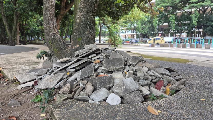 Kondisi Taman Tegallega Kota Bandung yang rusak karena pemburu koin jagat/Dok 