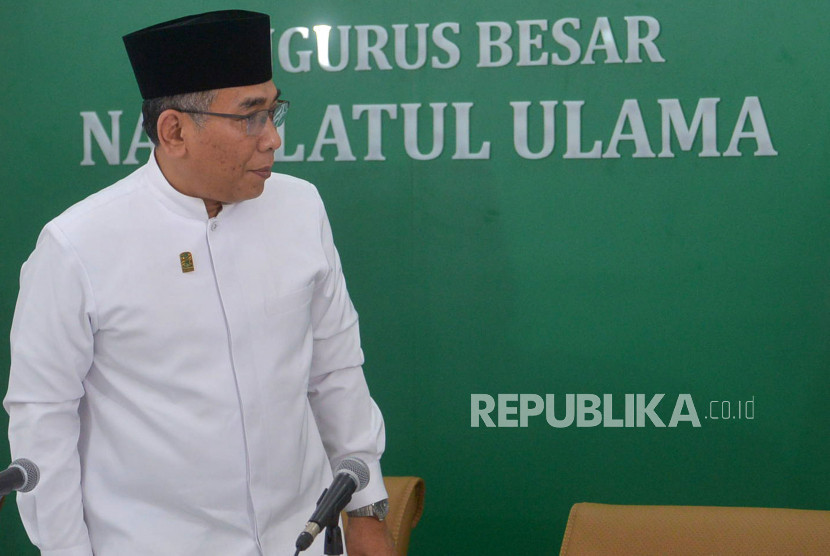 Ketua Umum Pengurus Besar Nahdlatul Ulama (PBNU) Yahya Cholil Staquf alias Gus Yahya. Foto: Republika/Prayogi