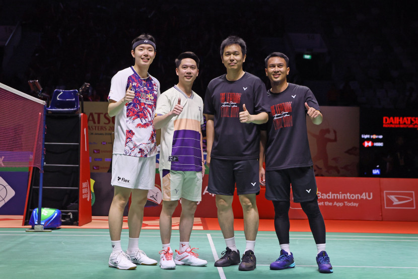 Pasangan ganda putra Hendra Setiawan/Mohammad Ahsan melawan pasangan dadakan Seo Seung Jae dari Korea dan Kevin 'Minions' Sanjaya Sukamuljo. (PBSI)