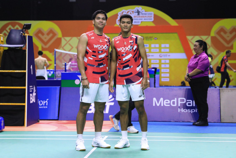 Pasangan ganda putra Daniel Marthin/Muhammad Shohibul Fikri. Indonesia berpeluang membawa 4 gelar juara dari Thailand Masters 2025. (PBSI)