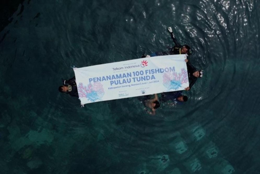 Penanaman 100 Fishdom Pulau Tunda di Kabupaten Serang, Banten, pada Juni-Juli 2024. (Foto: Dok Telkom)