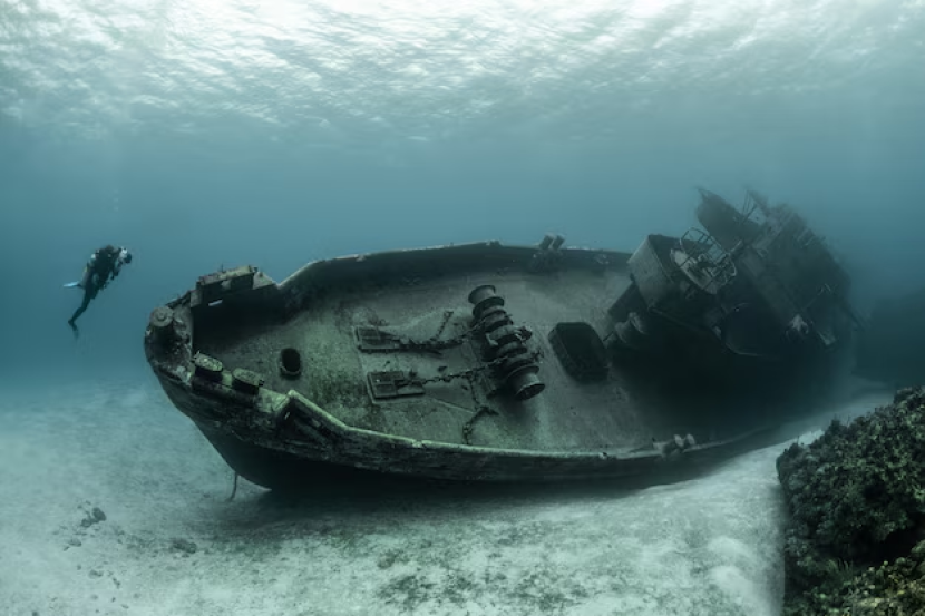 Ilustrasi kapal korban bajak laut. Kapal yang sudah dibajak biasanya ditenggelamkan oleh para perompak apabila tidak laik laut. Sumber:Freepik