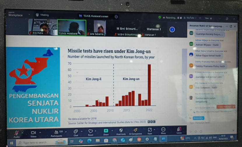 Webinar Ancaman Nuklir di Semenanjung Korea bagi Perdamaian Dunia di Jakarta, Rabu (26/2/2025). Sumber:Seputar Militer