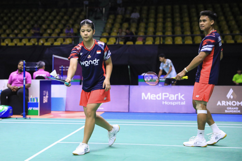 Pasangan ganda campuran Indonesia, Jafar Hidayatullah/Felisha Albertha Nathaniel Pasaribu mengalahkan unggulan pertama di German Open 2025. (PBSI)