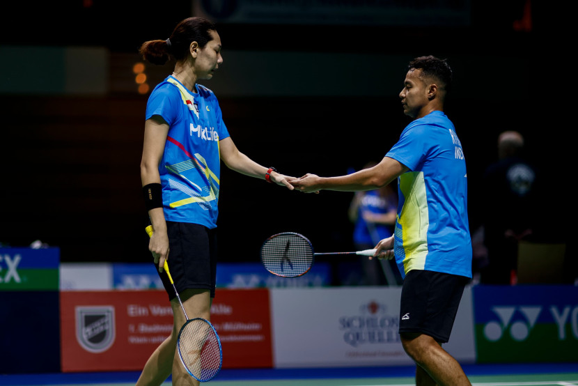 Pasangan baru Rehan Naufal Kusharjanto/Gloria Emmanuelle Widjaja. Indonesia meloloskan 2 pasangan ganda campuran ke perempat final German Open 2025. (PBSI/Badmintonphoto/Yang Shaochen)