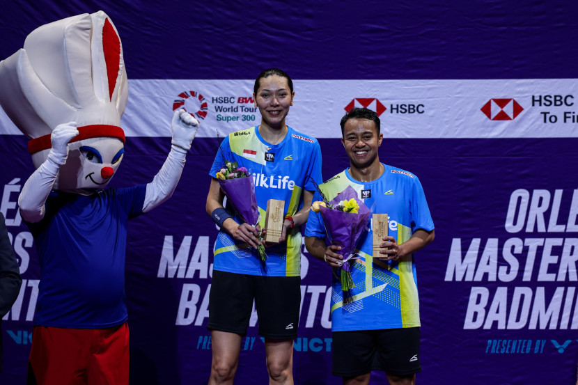 Pasangan baru Rehan Naufal Kusharjanto/Gloria Emanuelle Widjaja menjadi runner up turnamen Orleans Masters 2025. (PBSI/Badmintonphoto/Raphael Sachetat)