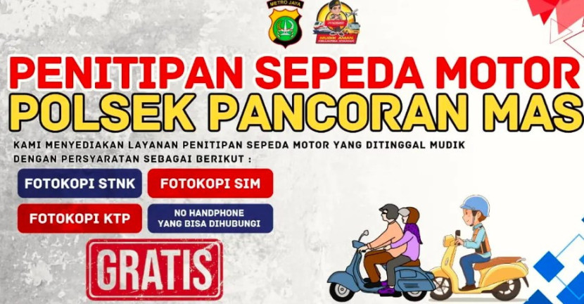 Flayer Polsek Panmas terima penitipan motor bagi warga yang mudik. (Foto: RUZKA INDONESIA) 