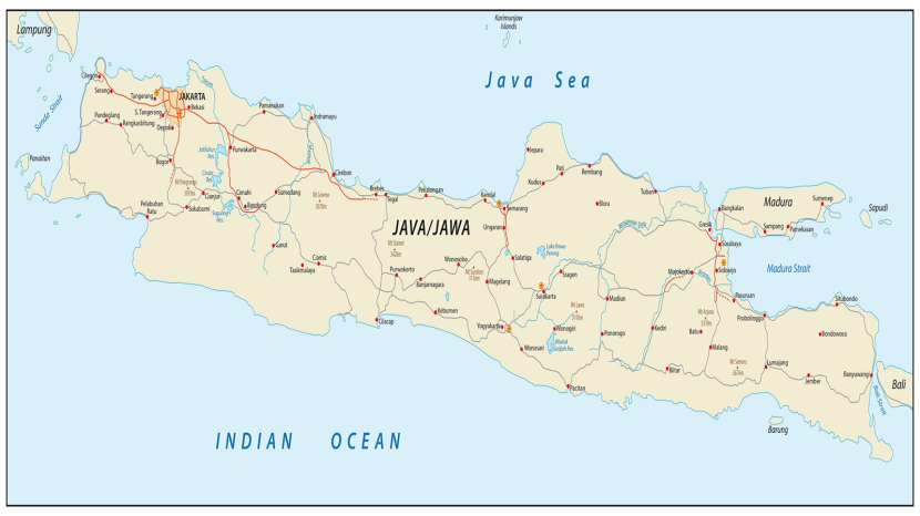 Pulau Jawa miring ke arah Selatan. Dalam legenda dikisahkan Gunung Merapi awalnya berada di laut selatan Jawa.