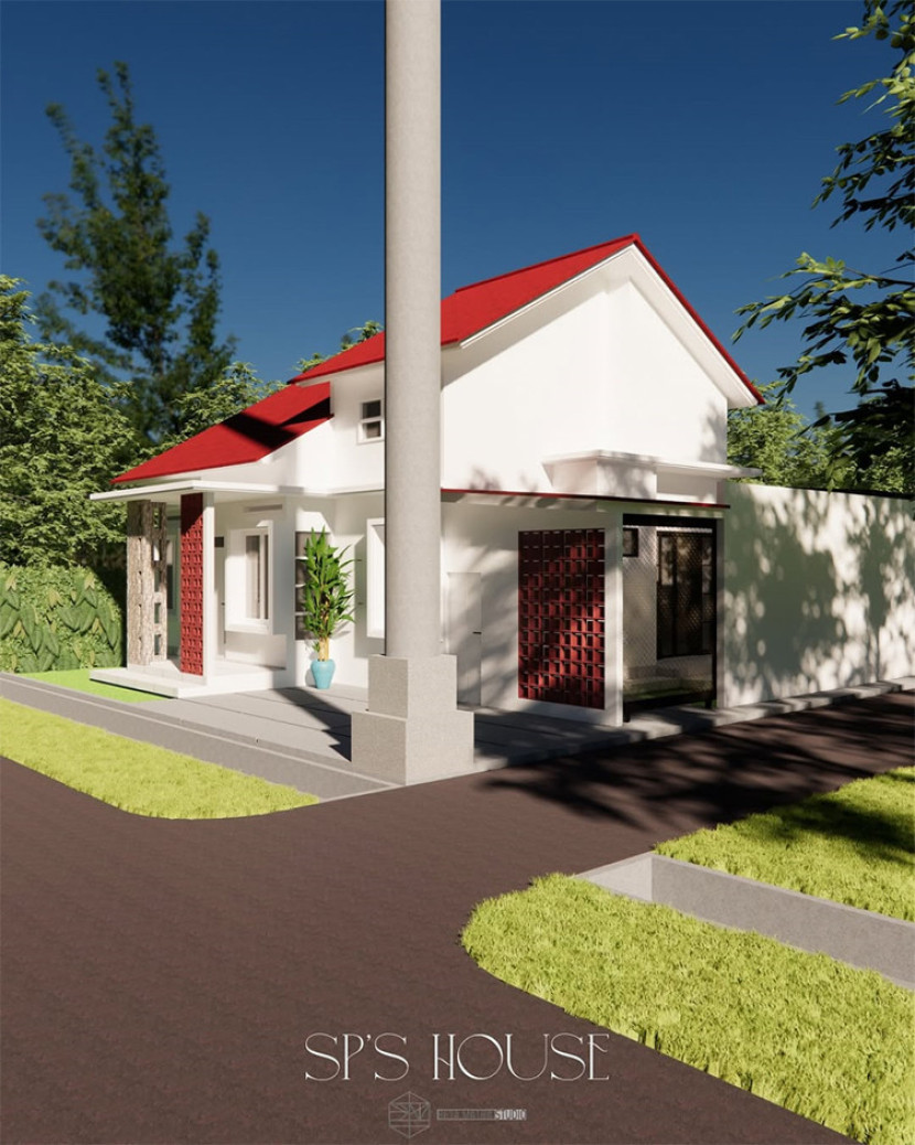 Tampak samping Tipe Rumah Sederhana (RS) desain Reta Matra Studio cocok di iklim tropis. (FOTO: IG @retamatra.studio)
