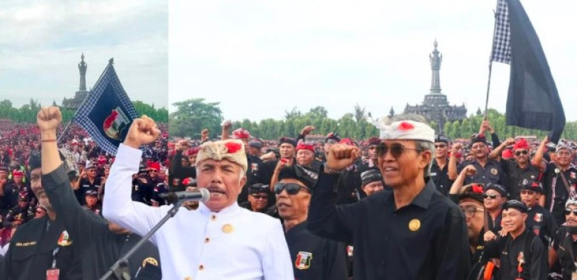 Ribuan pecalang desa adat se-Bali menolak kehadiran preman berkedok Ormas dan berkumpul di Lapangan Puputan Margarana Niti Mandala, Renon, Denpasar, Sabtu (17/05/2025). (Foto: Dok RUZKA INDONESIA)