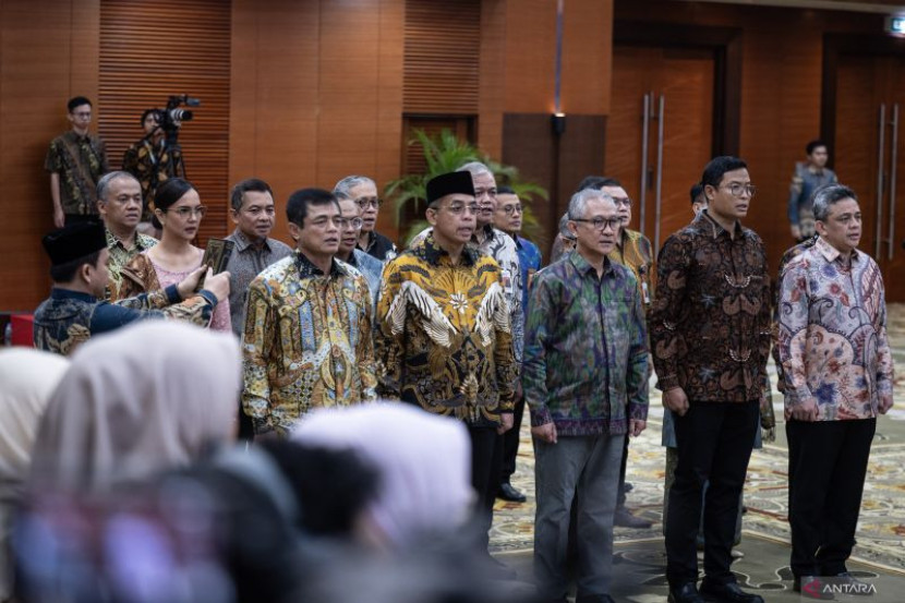 Pejabat eselon I Kementerian Keuangan bersiap mengikuti pelantikan di Aula Mezanine Kementerian Keuangan, Jakarta, Jumat (23/5/2025). (Foto: Ant)