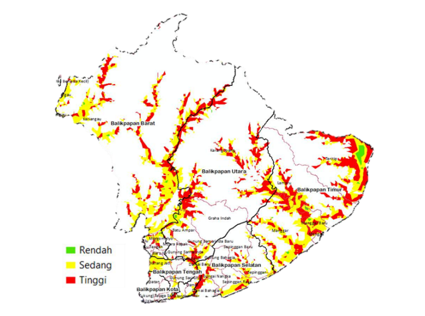Peta banjir Balikpapan. (Laporan Akhir KLHS RPJP Balikpapan 2025-2045)