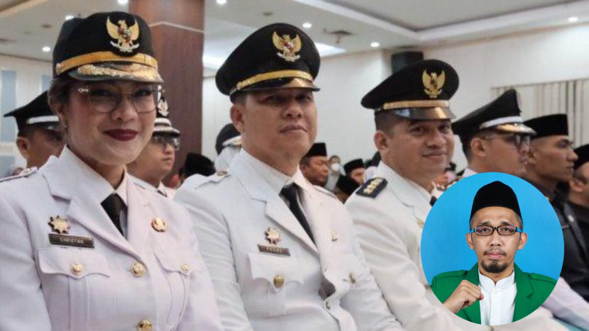 Christine Desima Arthauli, camat Sukmajaya, Depok saat pelantikan, Senin (26/5/2025). Ia menjadi wanita pertama yang menjadi camat dengan latar belakang non-Muslim di Kota Depok. (Insert: Ketua Ansor Sukmajaya, M. Isya Syafruddin).