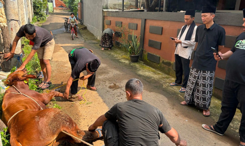 NU Care-LAZISNU Kota Depok menyembelih hewan kurban. (Foto: Dok LAZISNU Depok)
