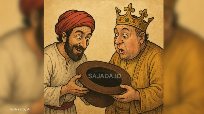 Abu Nawas menunjukkan topinya peda sang Raja. (Ilustrasi)