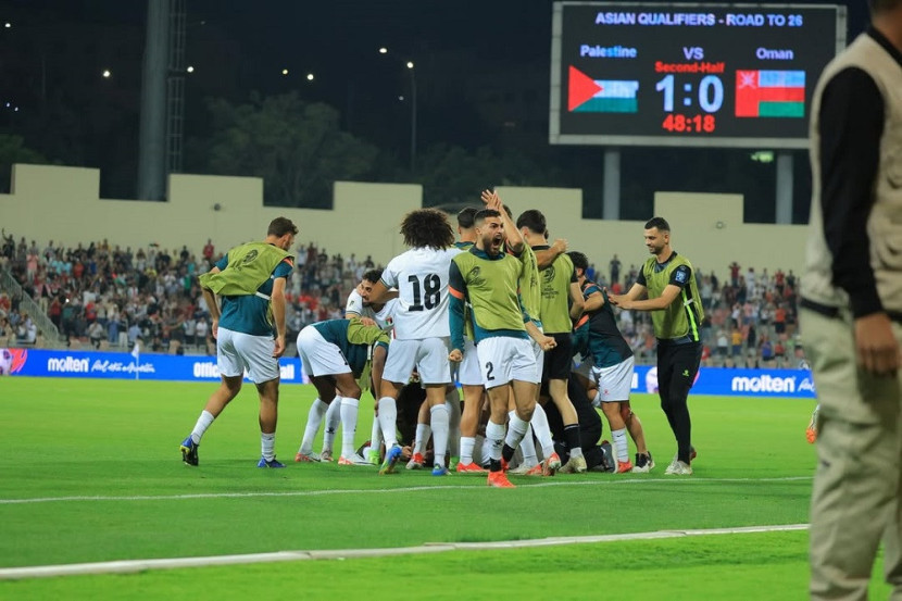 Timnas Palestina sempat unggul, sebelum Oman dapat penalti. (IG/ @palestine.fa1)