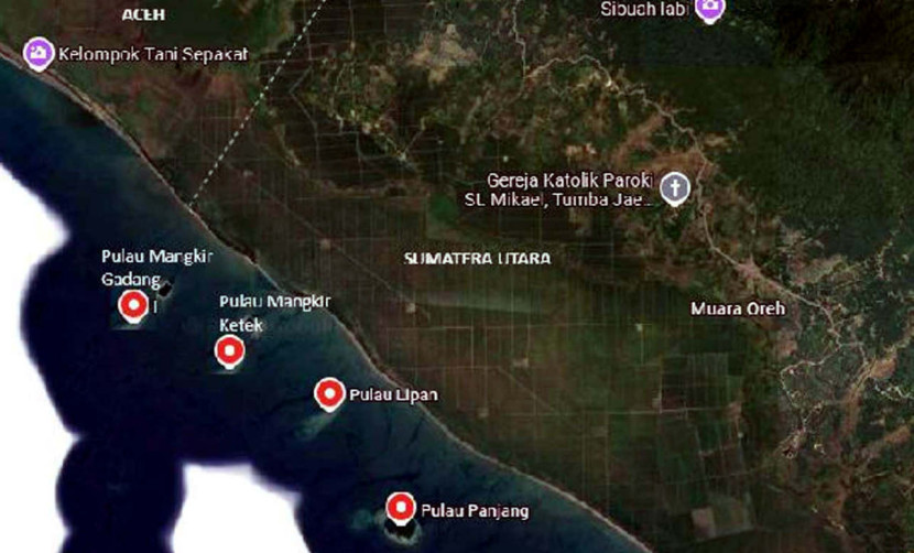 Pulau Panjang, Pulau Lipan, Pulau Mangkir Ketet, dan Pulau Mangkir Gadang jadi sengketa antara Provinsi DI Aceh dan Sumatera Utara, sebelum diputuskan Mendagri masuk wilayah Sumut. (Foto: Tangkapan layar Google Maps)