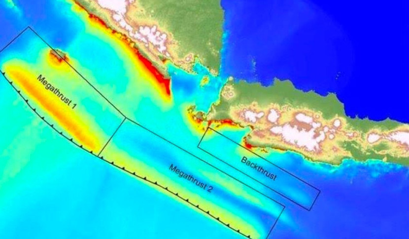 Peta gambaran megathrust yang dapat menghantam wilayah-wilayah di Indonesia. (Foto: Dok BMKG)