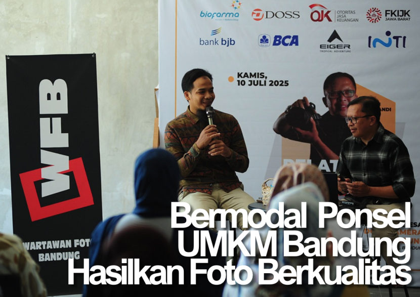 Wartawan foto Pikiran Rakya Armin Abdul Jabbar memandu pelatihan foto produk bagi UMKM dengan pemateri praktisi profesional Dudi Sugandi, di DOSS Superstore Bandung, Kamis (10/7/2025). KANGJEPRET/YOGIARDHI, (Data Teknis: Nikon D700, Nikkor 80-200/2.8 ED 3rd Gen) Select an Image