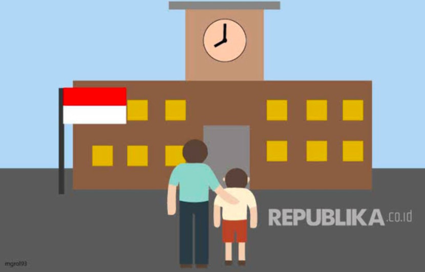 Foto ilustarsi ortu antar anak di hari pertama masuk sekolah. (Foto: Dok REPUBLIKA)