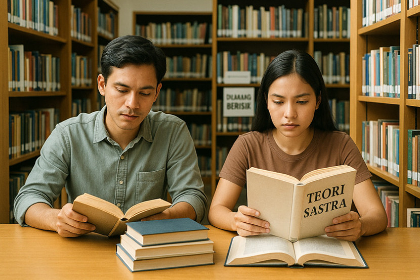 Ilustrasi membaca buku di perpustakaan. (FOTO: AI ChatGPT)