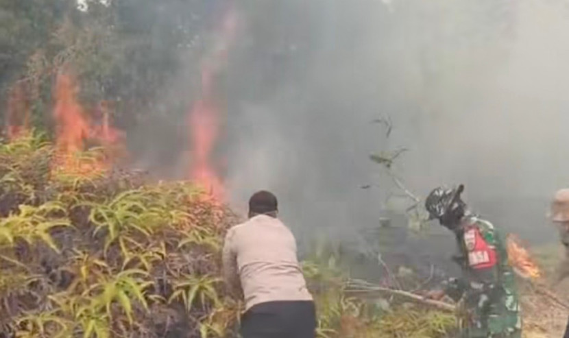 Aparat gabungan Polri dan TNI meningkatkan kesiapsiagaan menangani kebakaran hutan dan lahan (karhutla) di Rokan Hilir (Rohil), Riau yang semakin meluas, Ahad (20/07/2025). (Foto: Dok RUZKA INDONESIA)