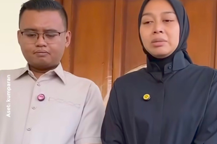 Maula Akbar dan Putri Karlina saat jumpa pers, terkait tragedi di acara pernikahannya yang berebut makanan sehingga menimbulkan 3 orang meninggal dunia. (Foto: Dok RUZKA INDONESIA)