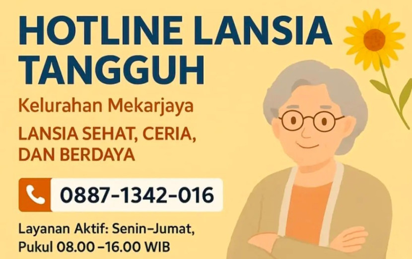 Flayer Hotline Lansia Tangguh Kelurahan Mekarjaya, Kecamatan Sukmajaya, Kota Depok. (Foto: Dok RUZKA INDONESIA)