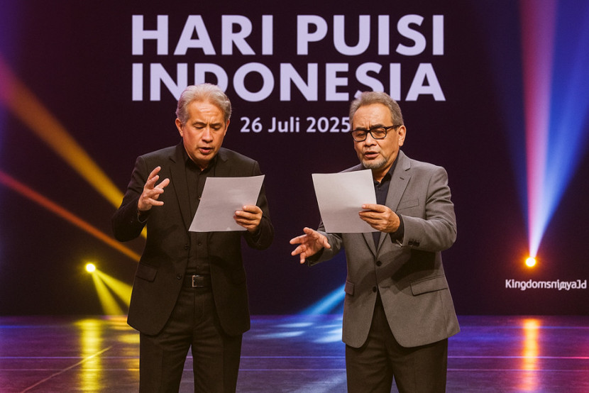 Ilustrasi penyair baca puisi memperingati Hari Puisi Indonesia. (FOTO: AI)