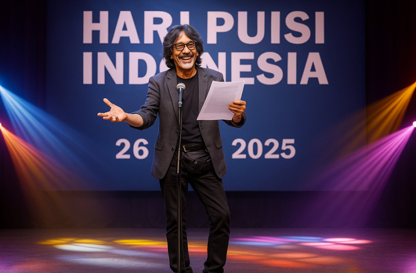 Ilustrasi penyair baca puisi memperingati Hari Puisi Indonesia. (FOTO: AI)