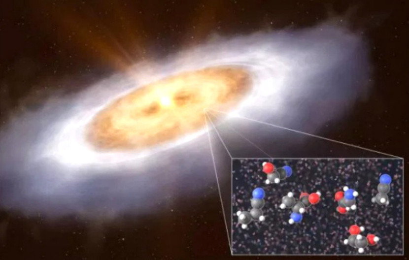 Gambaran artistik cakram pembentuk planet di sekitar bintang V883 Orionis./ESO/L. Calçada/T. Müller (MPIA/HdA) (CC BY 4.0).