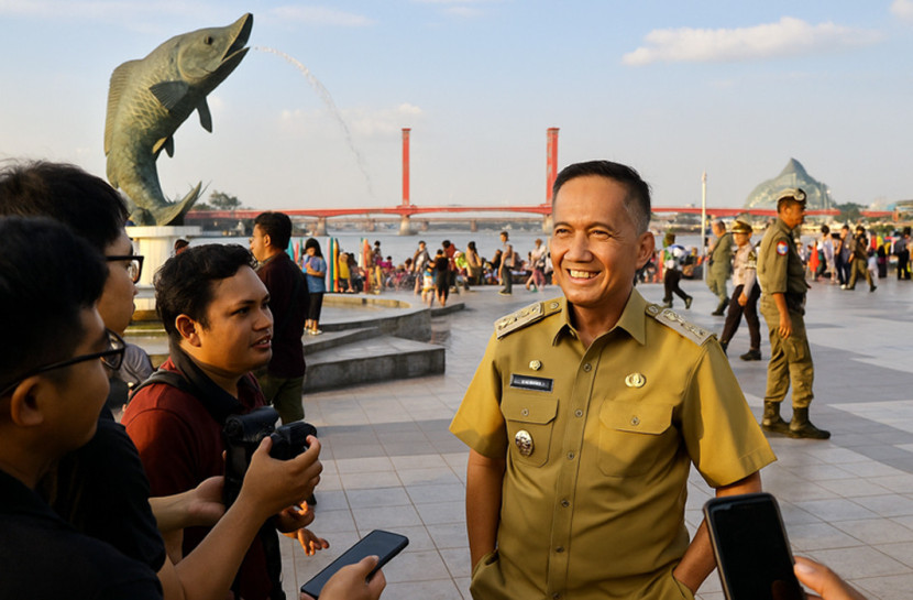 Ilustrasi Wali Kota Palembang meninjau Benteng Kuto Besak. (FOTO: AI)