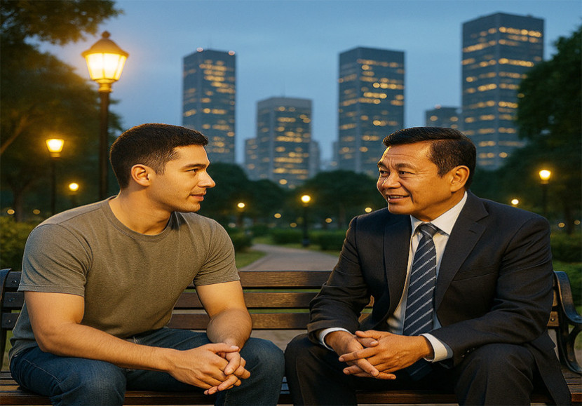 Ilustrasi pertemuan di taman. (FOTO: AI)