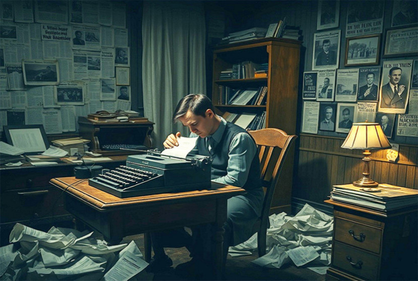 Ilustrasi wartawan menulis. (FOTO: AI)