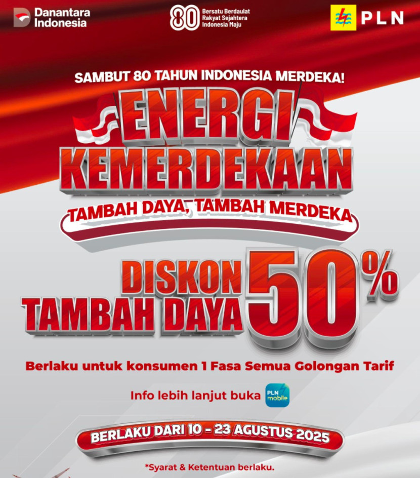 Flayer PLN gelar diskon Energi Kemerdekaan. (Foto: Dok RUZKA INDONESIA)