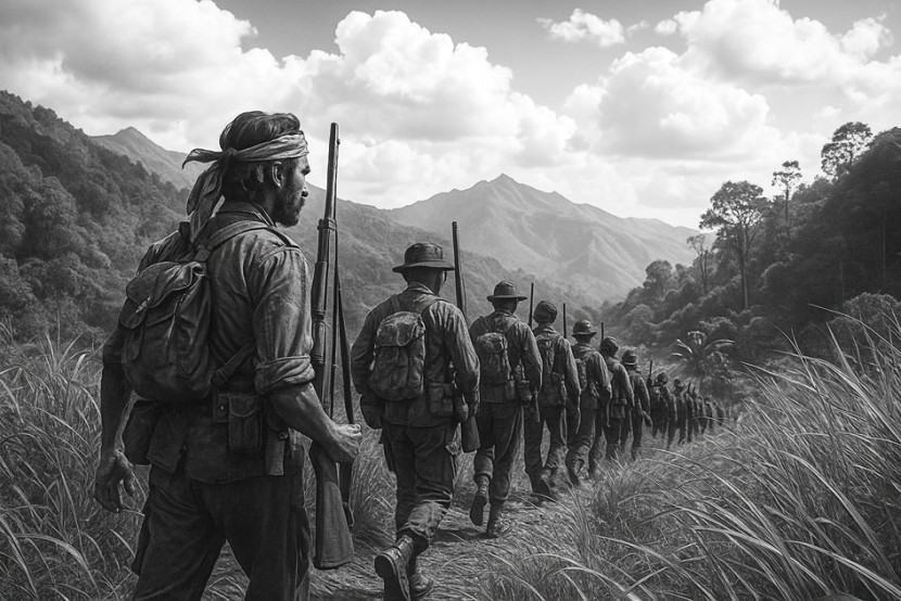 Ilustrasi para tentara pejuang bergerilya di hutan dan gunung. (FOTO: AI)