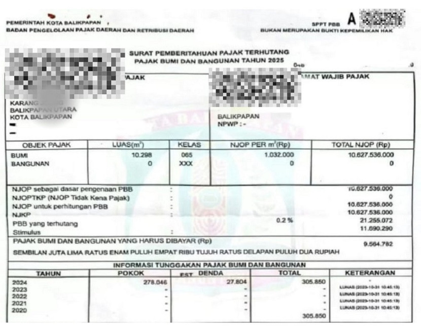 Tagihan PBB warga Balikpapan bengkak dibanding tahun sebelumnya. (GI)