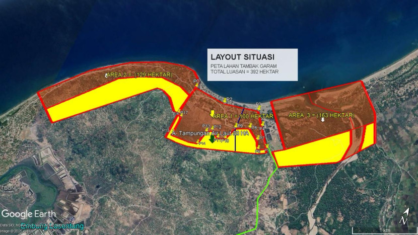 Peta lahan tambak garam di wilayah Asu-Asu, Kabupaten Timor Tengah Utara (TTU), Nusa Tenggara Timur (NTT).  (Foto: Istimewa)
