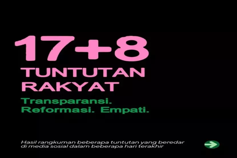 Di balik aksi massa sejak 25 Agustus hingga hari ini ada 25 tuntutan rakyat untuk perubahan Indonesia yang lebih sistemik. Ilustrasi foto: IG jeromepolin