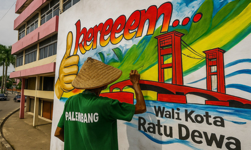 Ilustrasi pelukis tenga melukis mural. (FOTO: AI)