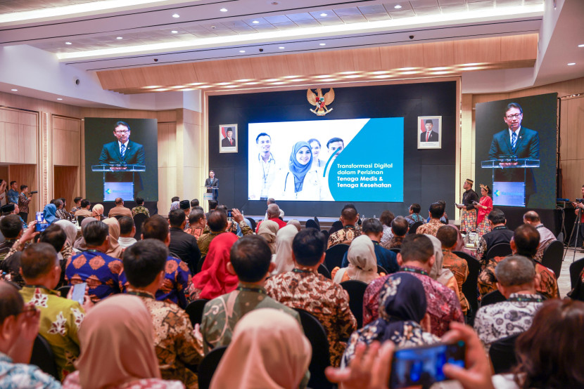 Menteri Kesehatan (Menkes) Budi Gunadi Sadikin saat sambutan kegiatan digitalisasi perizinan tenaga medis dan tenaga kesehatan