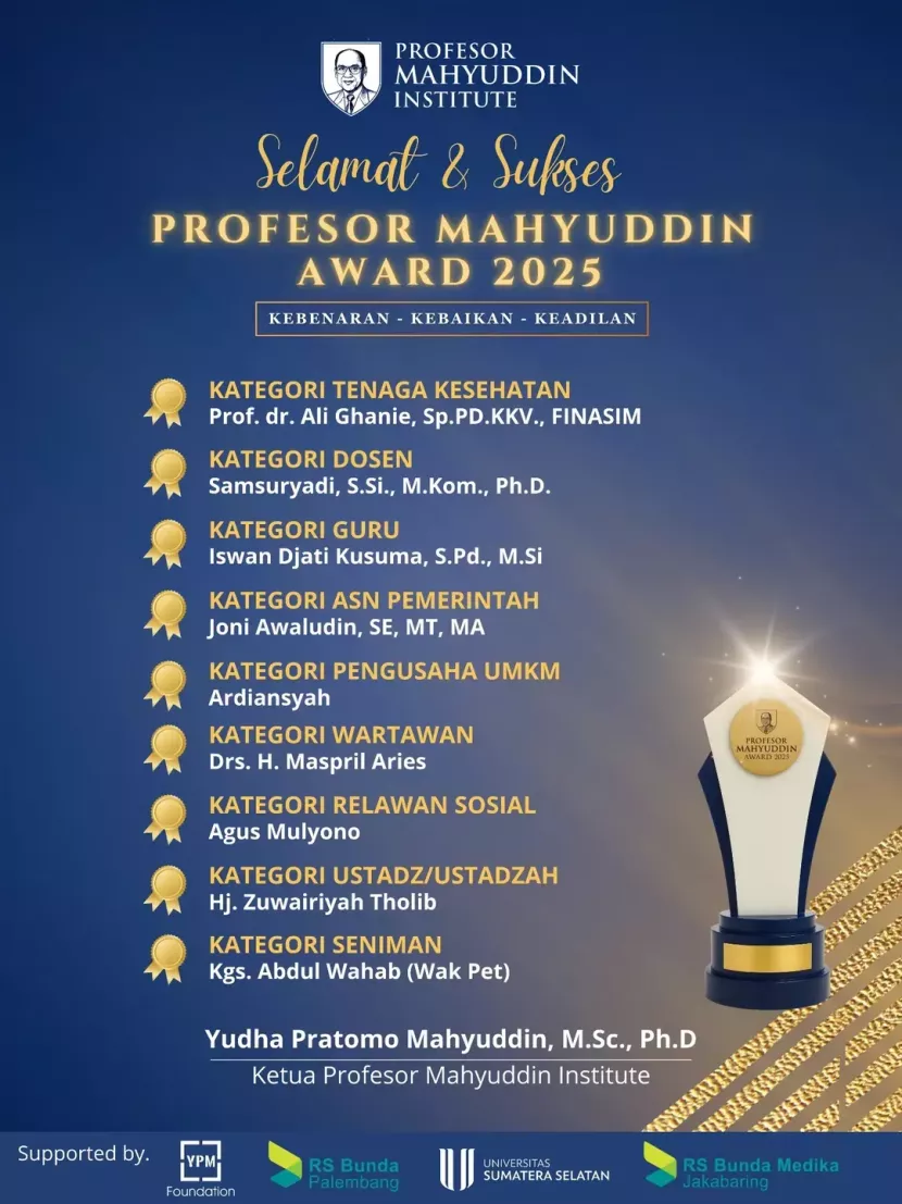 Daftar penerima penghargaan Profesor Mahyuddin Award 2025 untuk sembilan kategori.