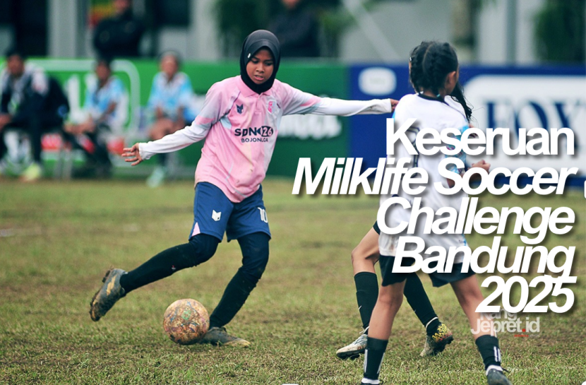Striker TIm SDN 026 Bojongloa melepas tendangan pada laga Turnamen sepak bola putri MilkLife Soccer Challenge (MLSC) Seri 1 2025-2026 di Bandung. (KANGJEPRET.ID/YOGI ARDHI) (Nikon D3, Nikkor 300/2.8 ED MF)