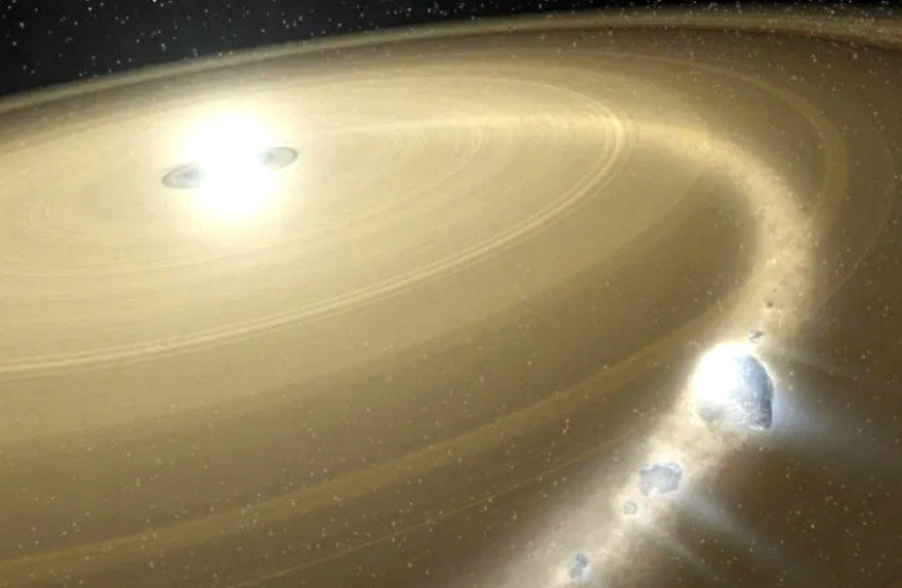 Puing-puing dari potongan-potongan objek mirip Pluto yang tertangkap jatuh menimpa katai putih/Artwork: NASA, Tim Pyle (NASA/JPL-Caltech).