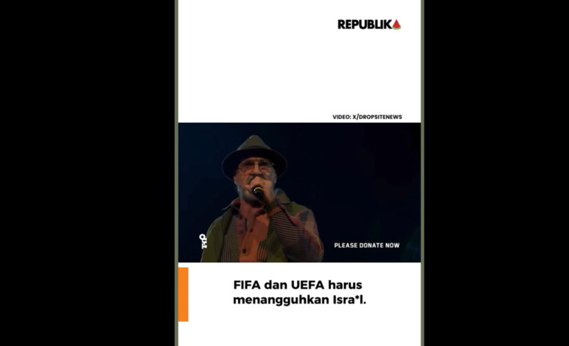 Eric Cantona saat berada di panggung Together 4 Palestine StadionWembley menyampaikan seruannya.